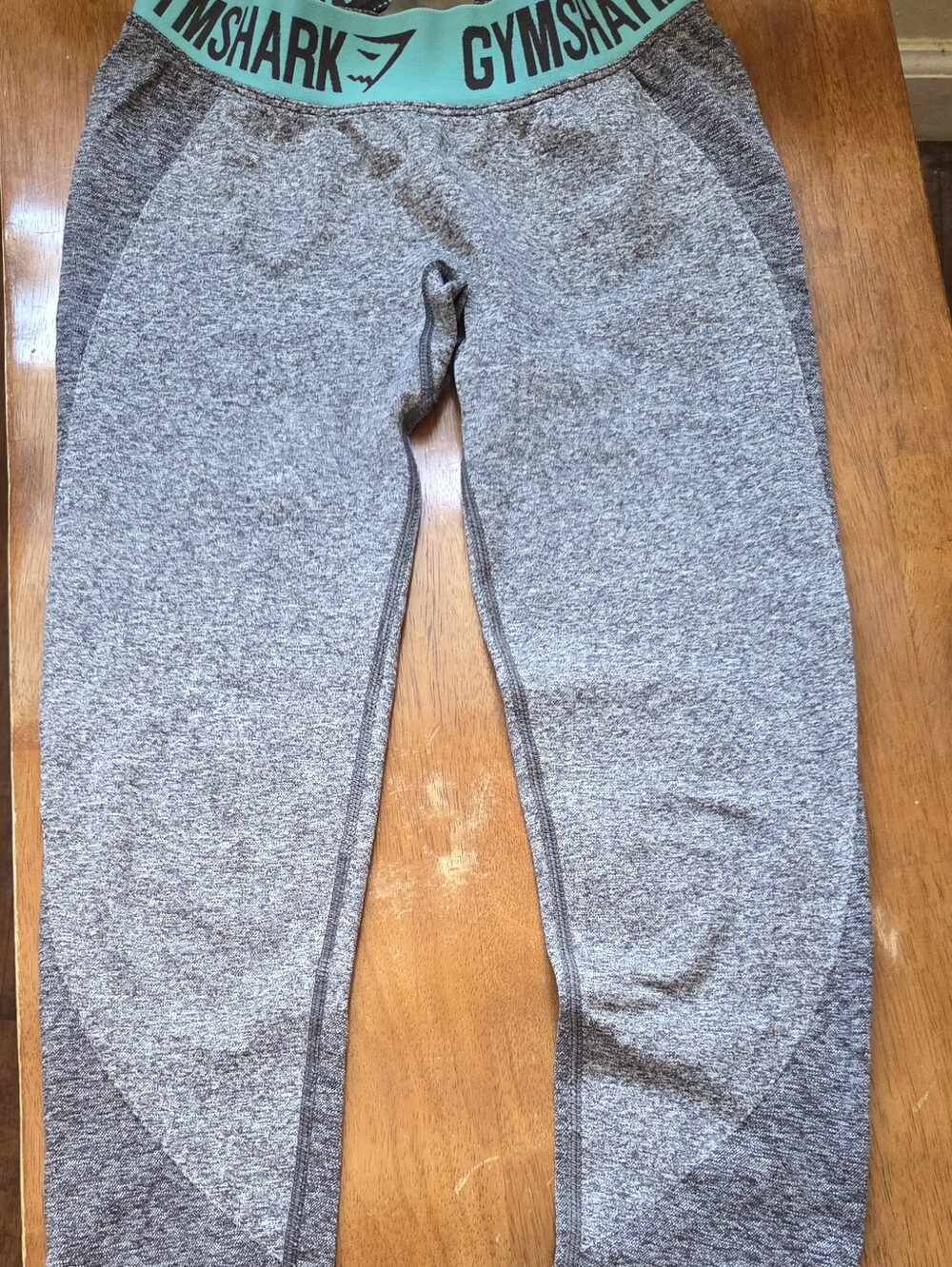 Gymshark Grey Seamless Leggings with Teal Branded Waistband